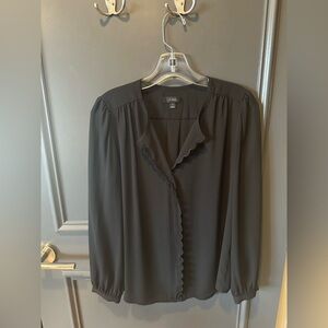 J. Crew Drapey Black Scalloped Blouse